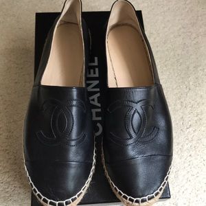 Chanel black lambskin espadrilles